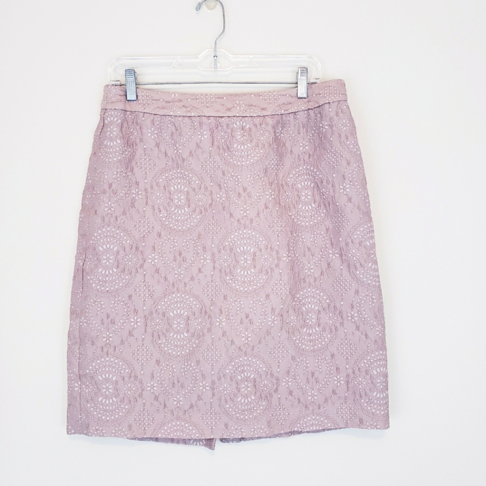 Brooks Brothers Crochet Lace Skirt Silk Blend Gold Cream Tan Size 14 XL
